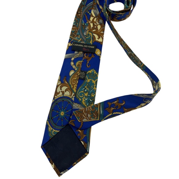 CARNAVAL DE VENISE Blue Royal Silk DESIGNER Tie HANDMADE ITALY - Picture 2 of 5